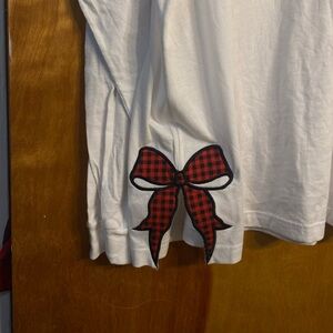 Embroidered Cut out Bow Buffalo Plaid 2x Long Sleeve white